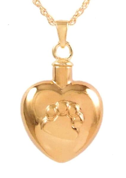 Heart with Paw Pendant – Gold Plated – Pet Traditions